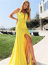 Sweetheart Yellow Satin Side Slit Mermaid Prom Dress LBQ3716